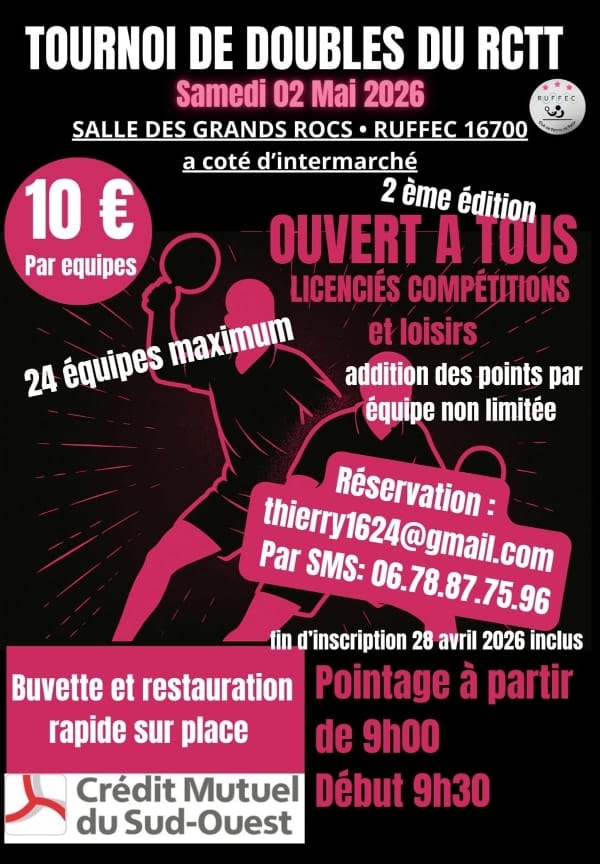 Tournoi de Doubles - Samedi 2 Mai