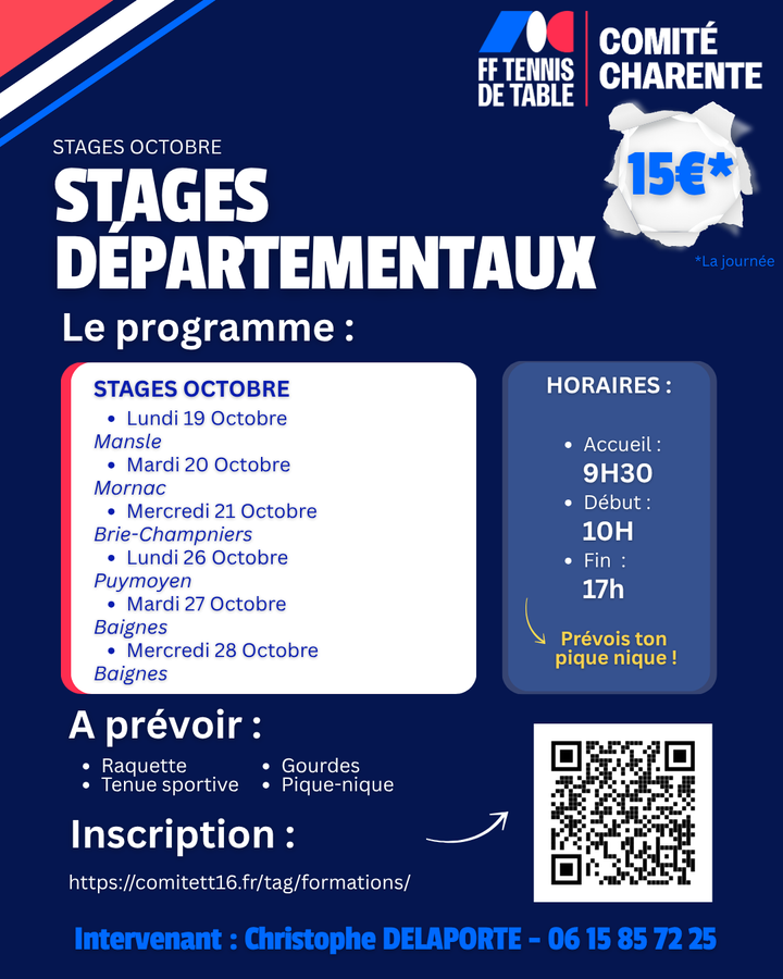 STAGES DE TENNIS DE TABLE– VACANCES DE LA TOUSSAINT 🍂